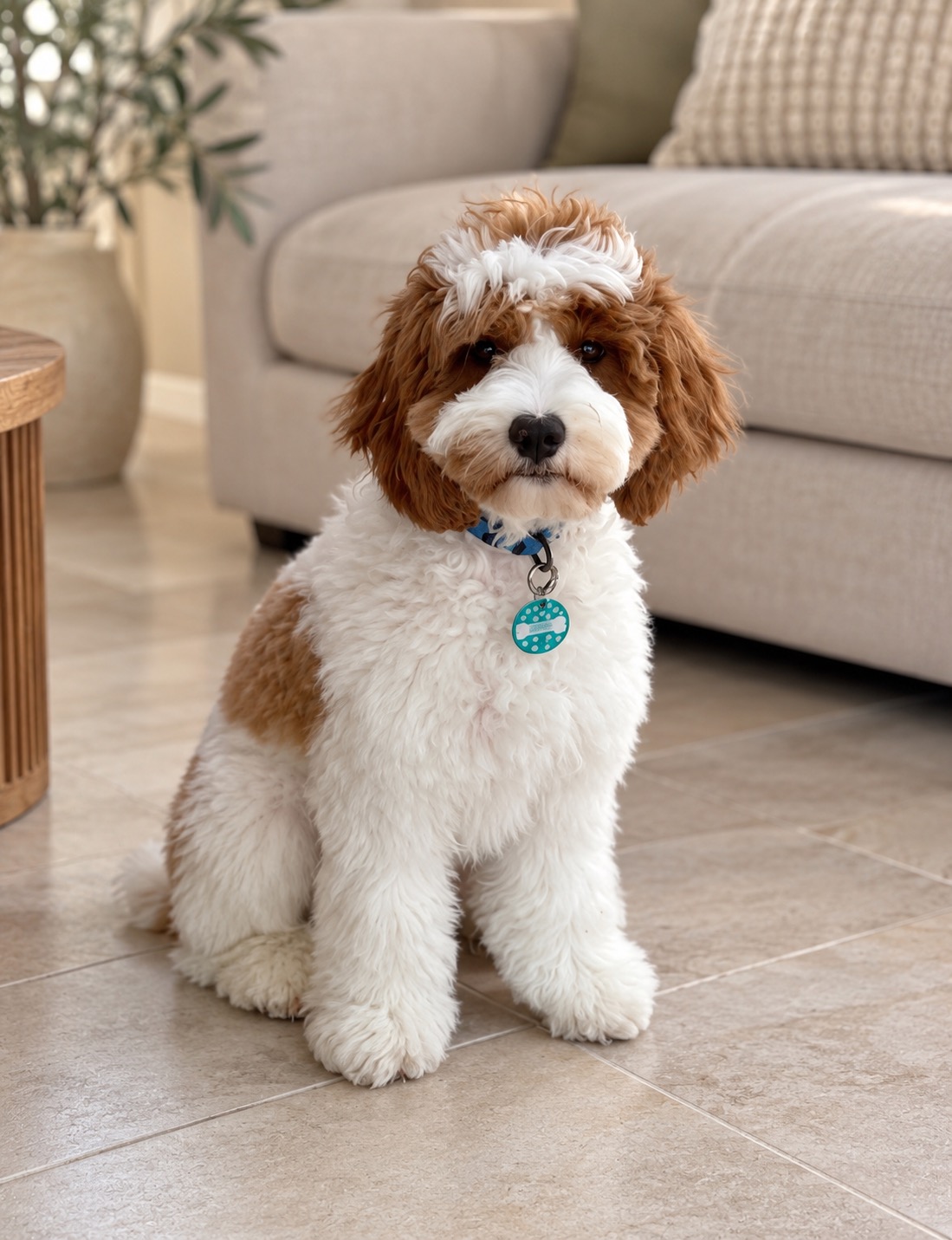 Toto red and white shaggy coat Theodore stud at Harley & Co Cavoodles Brisbane